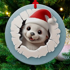 Seal Christmas Ornament PNG: 3D Break Through Design (Digital Download)