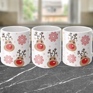 3D MUG SUBLIMATION, Reindeer mug sublimation, 11 oz mug wrap only, digital download PNG