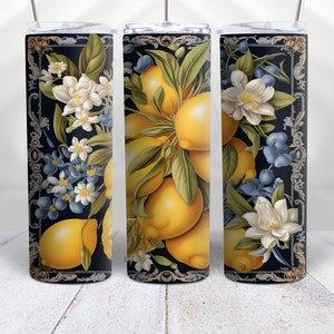 3D LEMONS and flowers sublimation 20 oz Skinny Straight Tumbler PNG Digital Download Only