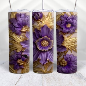 3D Gold Purple Flowers 20 oz Skinny Tumbler Sublimation Design, Straight  Tumbler Wrap, Instant Digital Download PNG