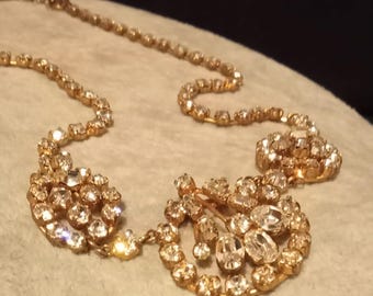 Vintage gold tone and diamante statement necklace