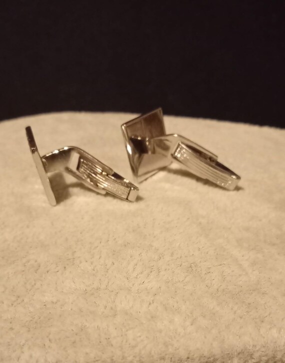 Vintage silver tone square patterned cufflinks - image 7