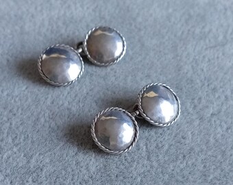 Vintage silver cufflinks - round with chain fixing