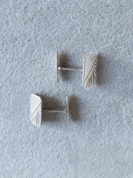 Vintage sterling silver rectangular engraved cuff… - image 10