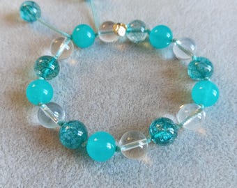 Lola Rose blue / green agate and clear semi precious stone bracelet with pouch and certificate