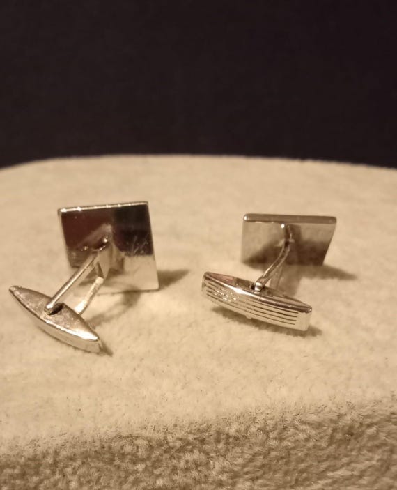 Vintage silver tone square patterned cufflinks - image 6