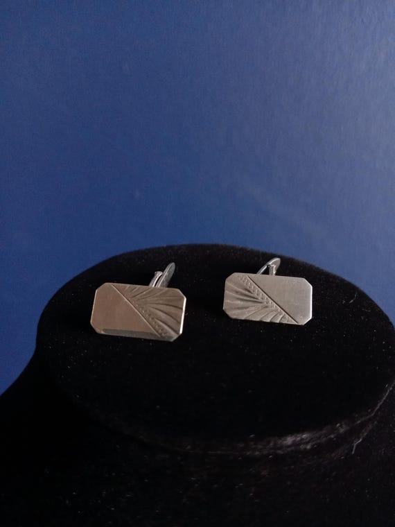 Vintage sterling silver rectangular engraved cuff… - image 3