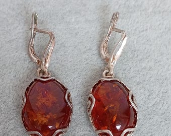 Vintage baltic amber and sterling silver drop earrings