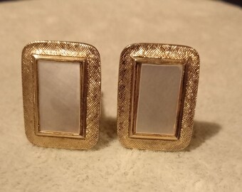 Vintage silver tone and mother of pearl rectangular cufflinks