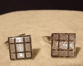 Vintage silver tone square patterned cufflinks