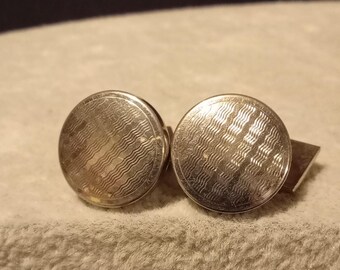 Vintage silver tone and mother of pearl round cufflinks