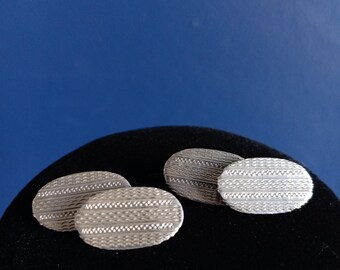 Vintage art deco sterling silver oval textured cufflinks