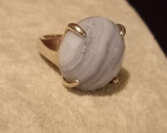 Vintage Whitney Kelly sterling silver blue lace agate statement ring