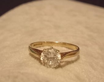 Vintage gold tone on sterling silver and cubic zirconia solitaire ring - 1982