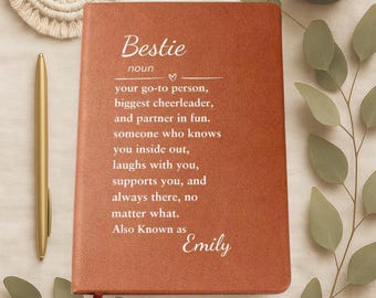 Custom Bestie Vegan Leather Journal, Soul Sister Gift, Galentine's Present, Personalized Friendship Notebook