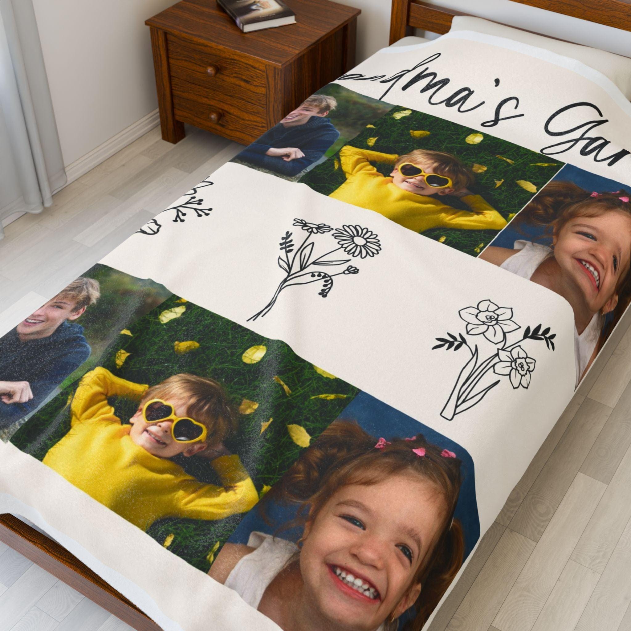 Custom Photo Blanket for Grandma: Birth Flower & Grandkids Collage