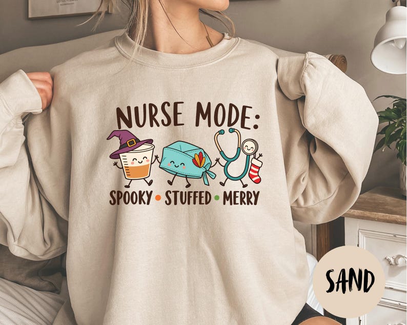 Funny Holiday nurse sweatshirt, Happy Hallothanksmas nurse