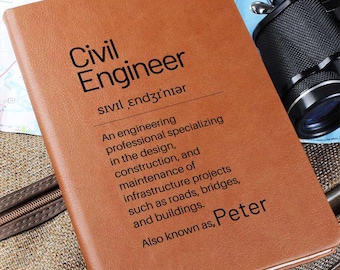 Custom Civil Engineer Vegan Leather Journal, Gift for Boyfriend Husband, Graduation Gift