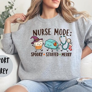 Funny Holiday Nurse Sweatshirt, Hallothanksmas Nurse Sweater, Comfort Colors Nurse Shirt, Halloween Thanksgiving Christmas Nurse Gift image 2