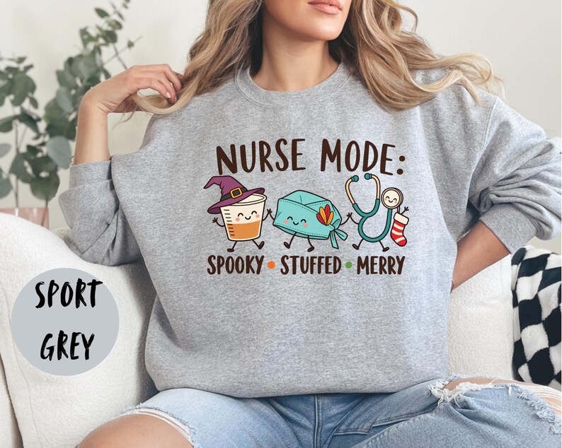 Funny Holiday Nurse Sweatshirt, Hallothanksmas Nurse Sweater, Comfort Colors Nurse Shirt, Halloween Thanksgiving Christmas Nurse Gift image 2