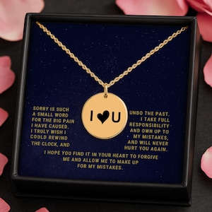 Entschuldigung Geschenk, Vergebung Geschenk, personalisierte gravierte Münze Halskette, ich liebe dich Halskette, benutzerdefinierte Initialen Halskette, es tut mir leid Geschenk