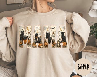 Halloween Mama Sweatshirt, Black Cat Mom Sweater, Spooky Season Mama Sweatshirt, Cat Mom Halloween Outfit, Black Cat Lover Gift, Cat Mom Tee