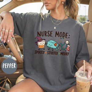 Funny Holiday Nurse Sweatshirt, Hallothanksmas Nurse Sweater, Comfort Colors Nurse Shirt, Halloween Thanksgiving Christmas Nurse Gift image 8