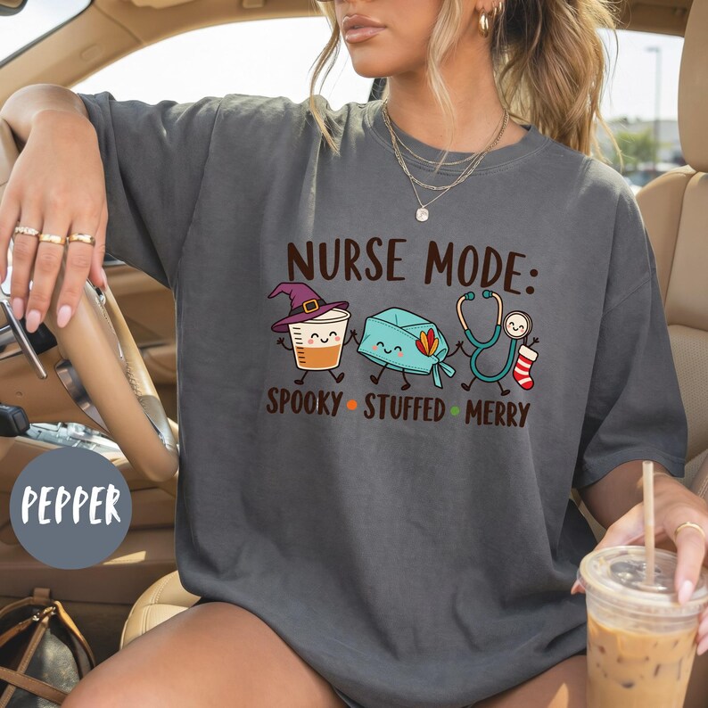 Funny Holiday Nurse Sweatshirt, Hallothanksmas Nurse Sweater, Comfort Colors Nurse Shirt, Halloween Thanksgiving Christmas Nurse Gift image 8