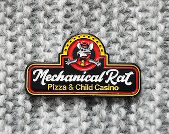 Mechanical Rat Pizza & Child Casino - Metal Enamel Lapel Pin - Funny Parody