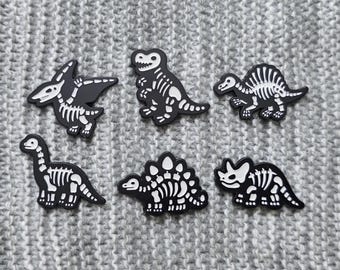 Dinosaur Skeletons - Set of 6 - Metal Enamel Lapel Pins - Dino Bones