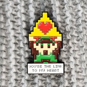 You&#39;re the Link to my Heart - NES Legend of Zelda - Metal Enamel Lapel Pin