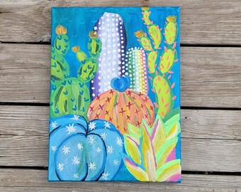 Suculentas de neón / Pintura en lienzo de 12x16