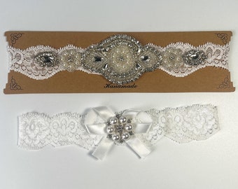 Rhinestone Lace Wedding Garter Set | Handmade Bridal Garter Belt
