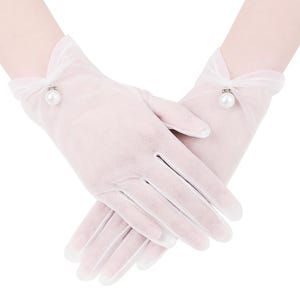 Delicate, Beautiful White Sheer Gloves with Shiny Pearl Attachment, White Formal Gloves, Wedding Bridal Gloves, Cocktail Party, Classy Glove