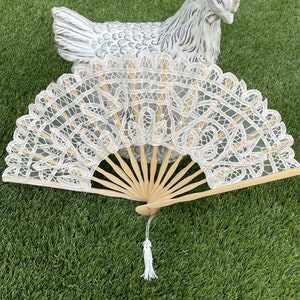 Handheld Lace Fan with Bamboo for Wedding, Festivals, Events, Cosplay, Gifts | Multiple colors | High Quality Bamboo, Cotton Lace