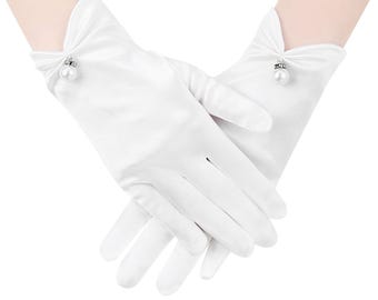 Ivory Satin Gloves with Pearl Detail, Bridal Wedding Gloves