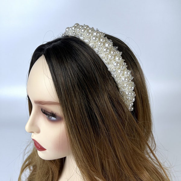 Beaded Pearl Padded Headband | Wedding Ivory Pearl Headband | Gorgeous Pearl Bridal Headpiece | Handmade Pearl Headband