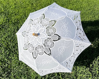 Handmade Small Child Size Detailed Cotton Victorian Lace Umbrella Parasol Gift or Decoration, Wedding Gift, Different Sizes and Colors