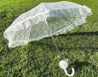 Handmade Detailed White Lace Parasol | Gift or Decoration, Wedding Gift, Photoshoot Prop | High Quality Metal Frame Umbrella, 2 Styles