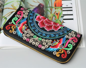Floral Embroidered Mexican Wallet | Handmade Clutch Purse