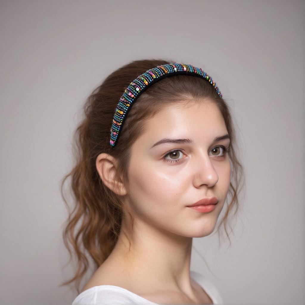 Fascia Per Capelli Imbottita In Velluto Con Striscioni Strass Neri - Accessorio Moda Donna Per Feste E Serate Eleganti