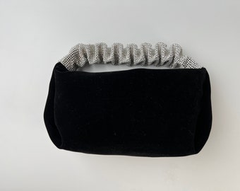 Black Velvet Clutch Bag | Rhinestone Handle Evening Purse