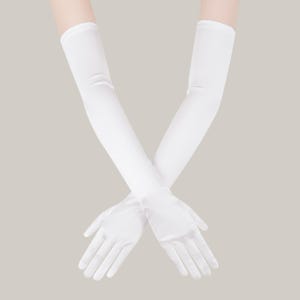 Long Satin Wedding Bridal Gloves | Christmas Gloves White, Ivory or Black | Satin Gloves for Formal Event, Party, Cosplay, Christmas Gift