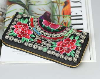 Floral Embroidered Mexican Wallet | Handmade Clutch Purse