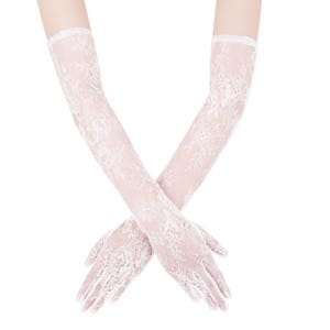 Long Lace Tulle Wedding Bridal Gloves | Full Lace Wedding Gloves | Lace Gloves for Formal Event, Victorian Party, Cosplay, Tea Party