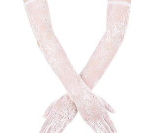Long White Lace Bridal Gloves | Victorian, Wedding, Cosplay