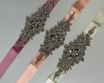 Crystal Rhinestone Wedding Sash | Satin Bridal Belt