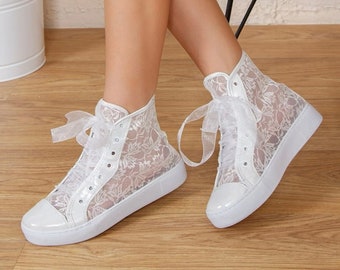 Bridal sneakers, bridal shoes, wedding shoes, bridal converse, wedding converse, heeled shoes, lace sneakers, lace converse