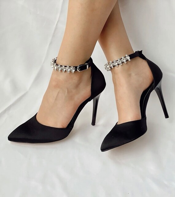black high heel ankle strap shoes