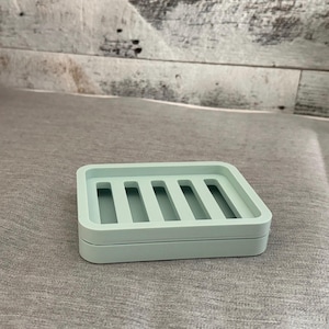 Two Piece Draining Soap Dish, Soap Saver Holder, Eco Friendly Zero Waste Bathroom Soap Dish, Color Customization, Plant Based Plastic Reg - Pale Turquoise